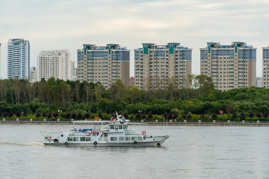July 15, 2019 - Heihe, China - The ghost town of Heihe, view from Blagoveshchensk.