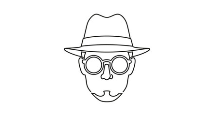 Line drawing of a man with glasses, hat, and goatee.