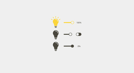 Illustration of three light bulbs with corresponding sliders indicating brightness levels from 100% to 0%.