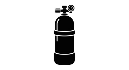 A black silhouette of a scuba diving tank with a pressure gauge on top, isolated on a white background.