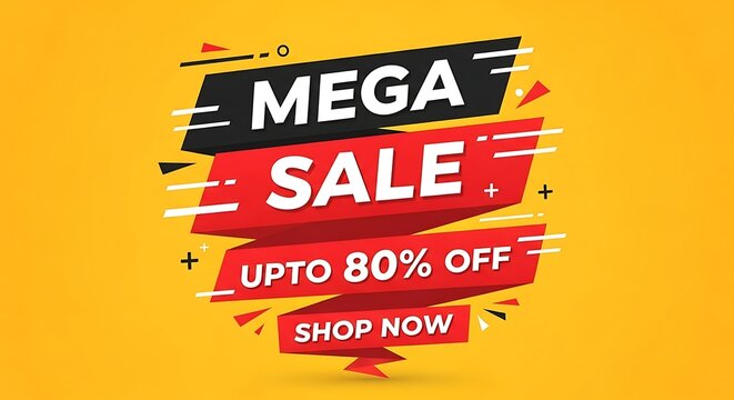 Mega sale up to 80 percent off shop now promotional banner.