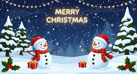 Merry christmas festive snowmen winter wonderland greeting card