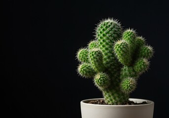 A vibrant green houseplant cactus, spiky and sculptural, thriving in a decorative pot indoors. It adds natural beauty to a modern home environment ,fresh ,decor ,green