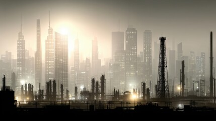 Industrial growth and urban development modern city skyline digital artwork atmospheric environment distant view futuristic concepts
