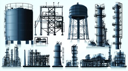 Industrial equipment overview manufacturing facility graphics digital design aerial perspective production efficiency