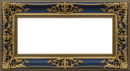 Elegant blue and gold ornate frame, perfect for displaying artwork, photos, or certificates with a touch of vintage sophistication