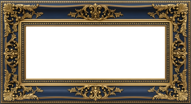 Elegant blue and gold ornate frame, perfect for displaying artwork, photos, or certificates with a touch of vintage sophistication