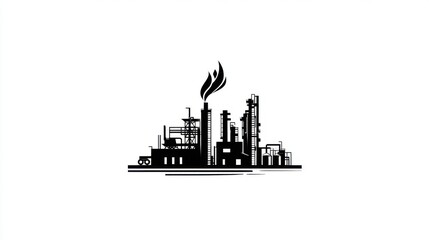 Industrial facility overview urban environment graphic design smokestacks and equipment aerial view manufacturing concept
