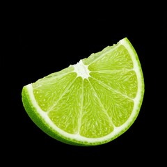 A vibrant green lime wedge, freshly cut, displays juicy pulp and a bright citrus aroma, perfect for culinary and beverage themes ,raw food ,food ,bright