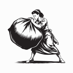 Maid Holding Big Garbage Bag Vector Design isolated on white background