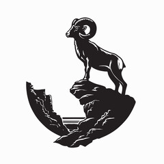 Wild Mountain Goat Standing Proud Silhouette Vector on white background