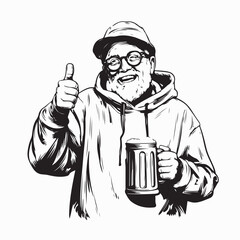Senior Male Enjoying Beer Vector Logo Illustration on white background