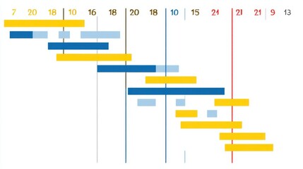 Dynamic project timeline visualization business strategy meeting data presentation office environment aerial view time management insights