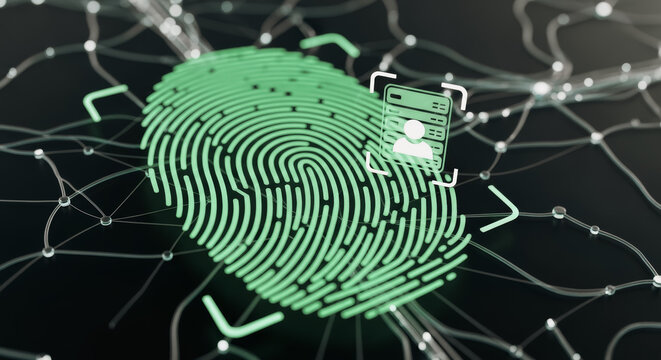 An intricate digital fingerprint, rendered in vibrant neon green, against a backdrop of interconnected neural pathways, suggests the concept of data security and identity authentication.
