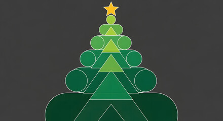 A stylized, abstract Christmas tree silhouette made of overlapping concentric circles or triangles. Modern and sophisticated vector graphic