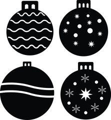 Set of Christmas Ball Silhouette, Holiday Ornament Vector Illustration