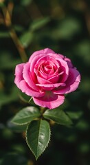 A vibrant pink rose blossoms under the gentle summer sun, showcasing its delicate petals and lush green foliage in a peaceful garden setting ,flower ,rose ,garden