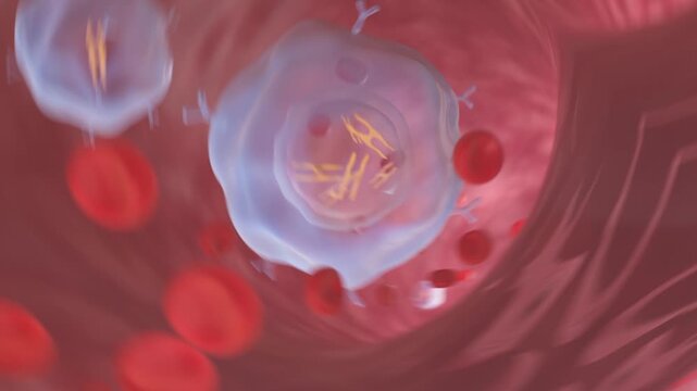 Stem cells deliver the cell nucleus, activating and repairing aging cells. Anti-tumor medicines restore the health of human organs, stem cell therapy and immunotherapy, anti-aging, 3D animation.