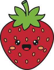 Kawaii smiling strawberry cartoon icon sticker character isolated on white background
