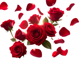 Falling Red Roses with Petals PNG