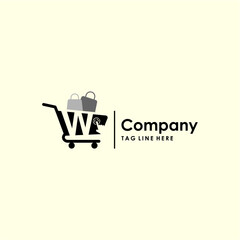 Touchscreen shopping cart letter W design vector template