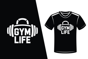 Gym Life Dumbbell Logo Design on Black and White T-shirt Mockup barbell