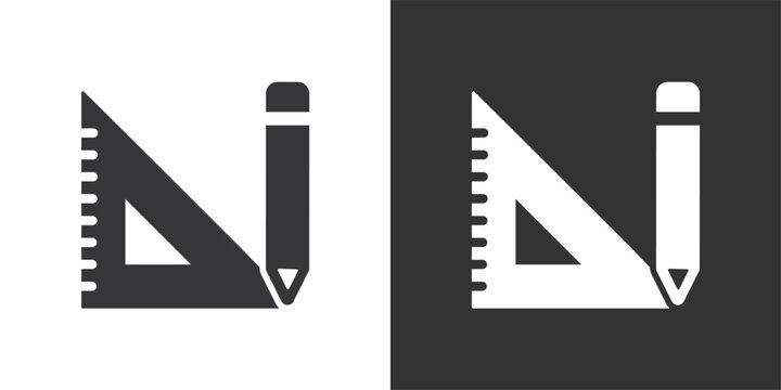 Pencil and Triangle Ruler icon. Solid glyph series icon