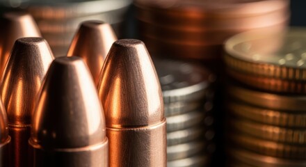 Brass Bullet and Stacked Coins