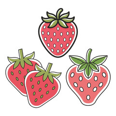 Collection of Fresh Red Strawberries with Green Leaves