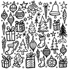 Festive Christmas Doodle Collection HandDrawn Holiday Elements.