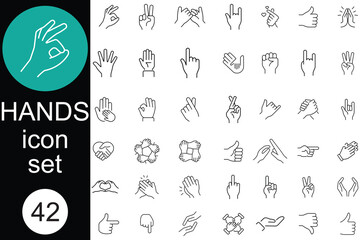 Fototapeta premium Hand Variations Line Editable Icons set. Set of Editable Line Hand Variations icons. One finger - Pointing. indicates, handshake, like hands icons. Vector illustration. 