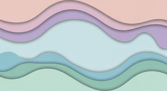 Pastel layered paper cut style abstract background with soft wavy lines and gentle color gradient design element