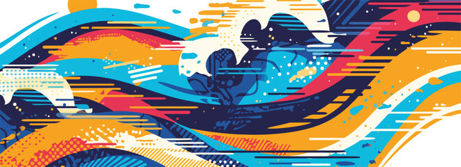 Abstrakcyjny wektor z falami i dynamicznymi liniami, symbolizujący ruch i energię.