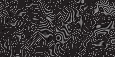 Fototapeta premium Abstract black background with elegant contour line patterns. Minimalist topographic map texture design, modern wavy lines creating fluid organic shapes, perfect for digital art and backgrounds.