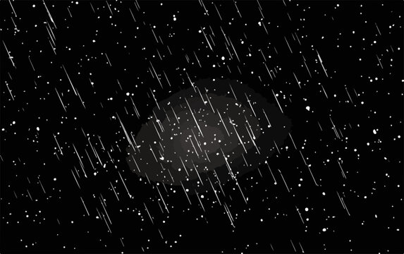 Wektorowa ilustracja deszczu z parasolem na czarnym tle, dynamiczne krople wody, atmosfera