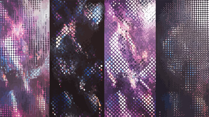 Abstrakcyjne tło z siatką pikselową w odcieniach fioletu i r&oacute;żu, przypominające kosmos lub galaktykę.