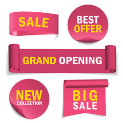 love and valentine's day concept Best choice, order now, special offer, free delivery sale banners. Pink ribbons, tags and stickers. Vector