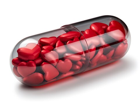 Heart shape filled with red pill capsules