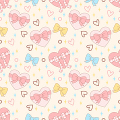 Valentine day valentine seamless pattern with hearts  and bow design for fabric, cotton, wallpaper, satin all types of print textile and background	