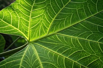 Obraz premium Close-Up of Green Leaf Veins, Nature, Macro Photography, Garden Setting, Natural Light