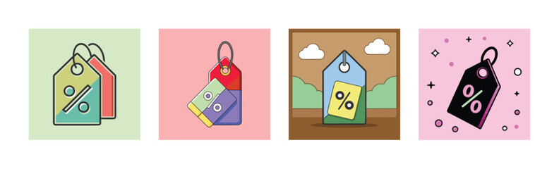 Discount Tags and Price Label Icon Collection with Percentage Symbols for Sales, Promotions, and Special Offers