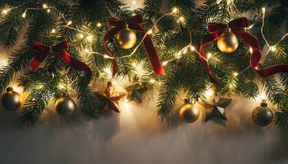 Vintage Christmas Background with Retro Warm Lights and Classic Decorations
