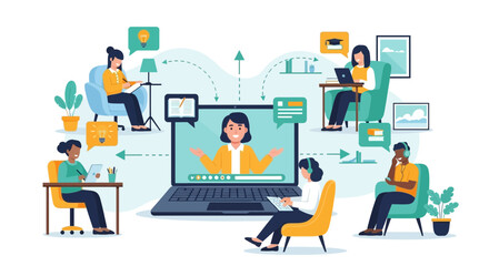 Online learning platform with diverse students attending a virtual class session