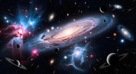 Vibrant galaxy with stars and planets cosmic illustration for science and space exploration colorful