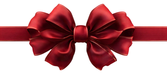 Realistic red bow and ribbon isolated on transparent background. Template for brochure or greeting card. Vector illustration.