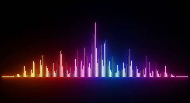 Colorful audio spectrum visualizer with neon glow effect on dark background