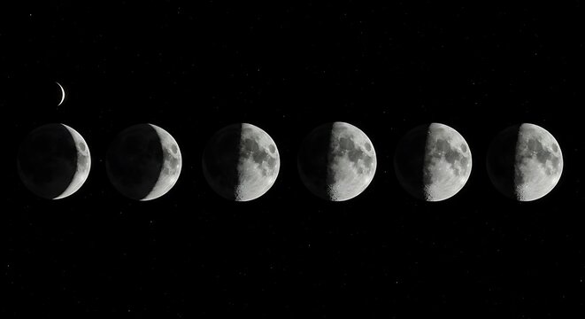 Lunar Phases - A Celestial Dance of Light and Shadow.
