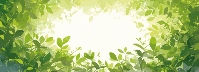 Jasne zielone liście tworzące ramę wokół pustego, jasnego centrum, symbolizujące naturę i świeżość.