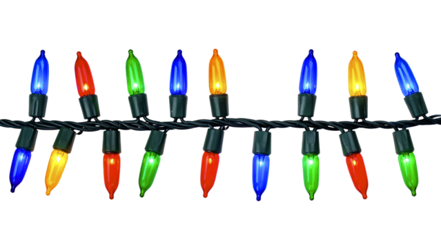 Colorful Christmas lights isolated on transparent background