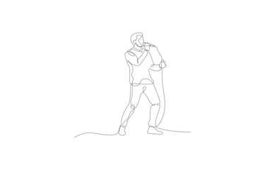 PrintSinger Performing on Stage One Line Art – Minimal Continuous Line Drawing of Man Singing with Microphone Vector Illustration